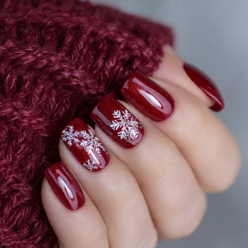 crimson snowflake charm nails feel classic and