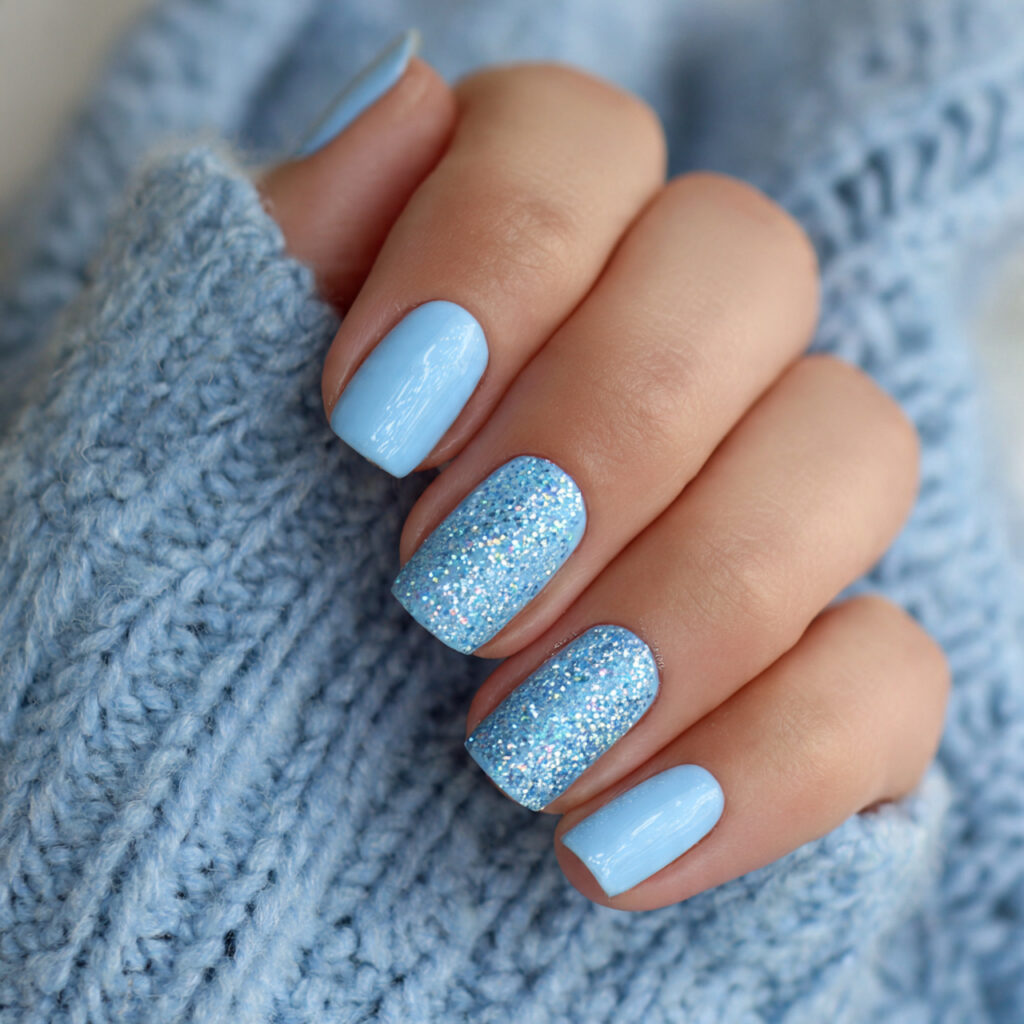 crystal blue frost nails bring a cool