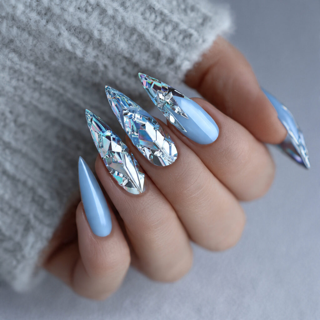 crystal glacier chrome nails look icy and