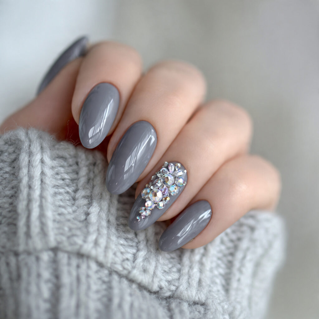 27 Gray Winter Nails That Feel Cozy, Chic, and Cool 27 crystal snowfall glam gray winter nails feel