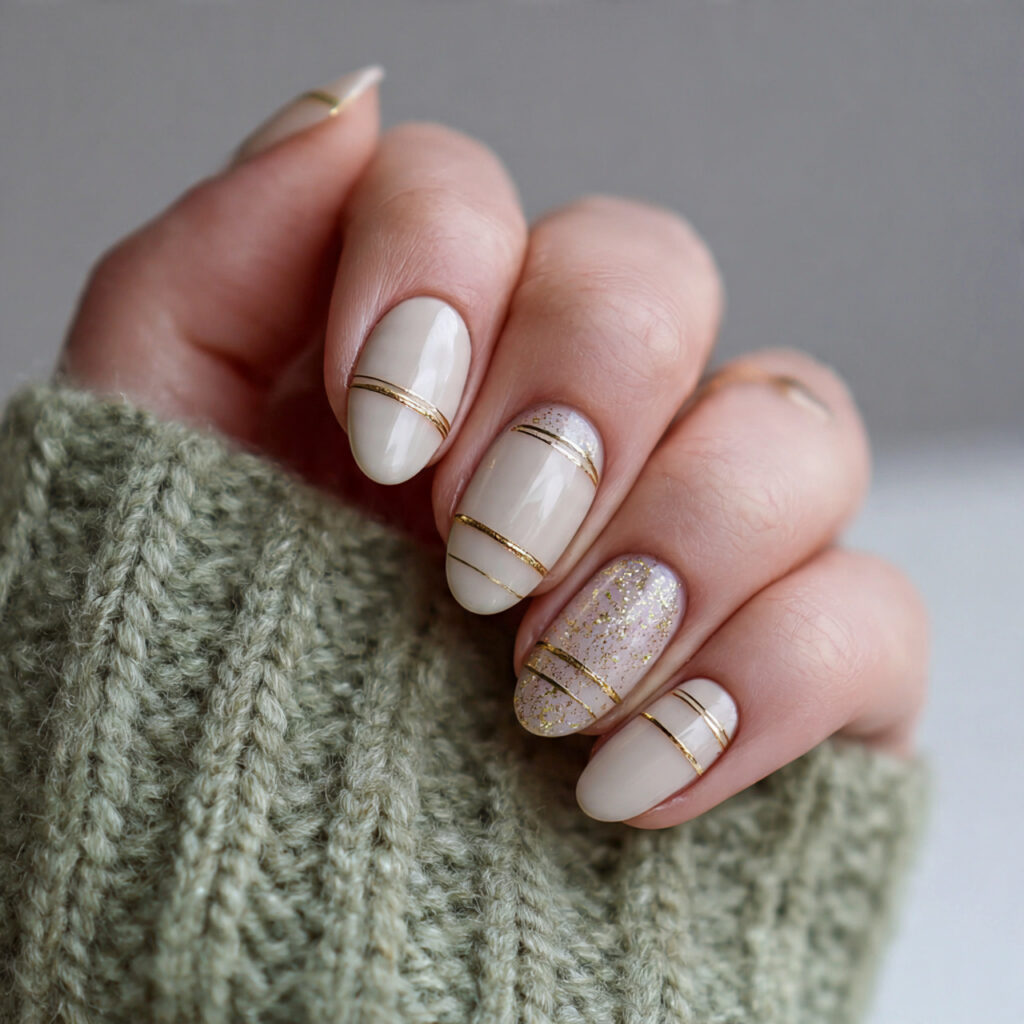 cute january nail ideas with thin gold
