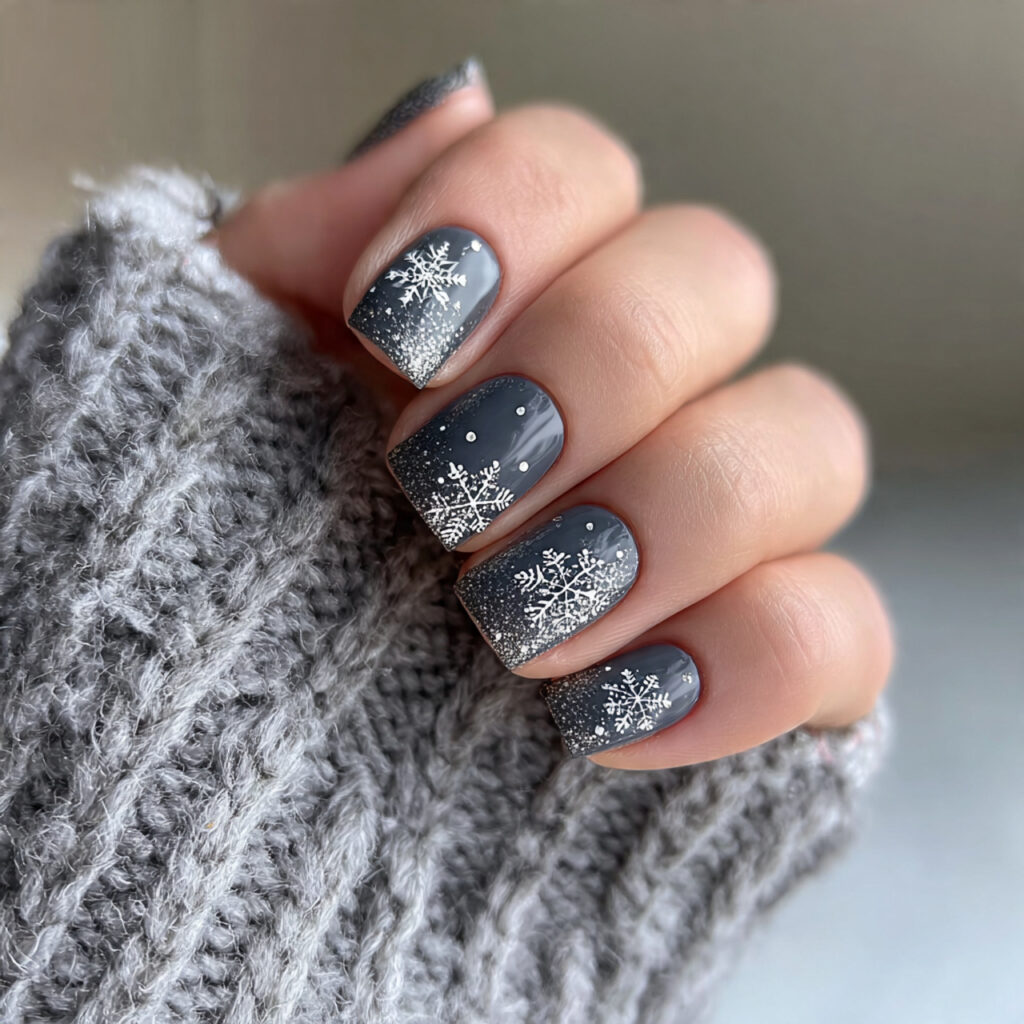 dark bases with frosted snowflakes feel striking
