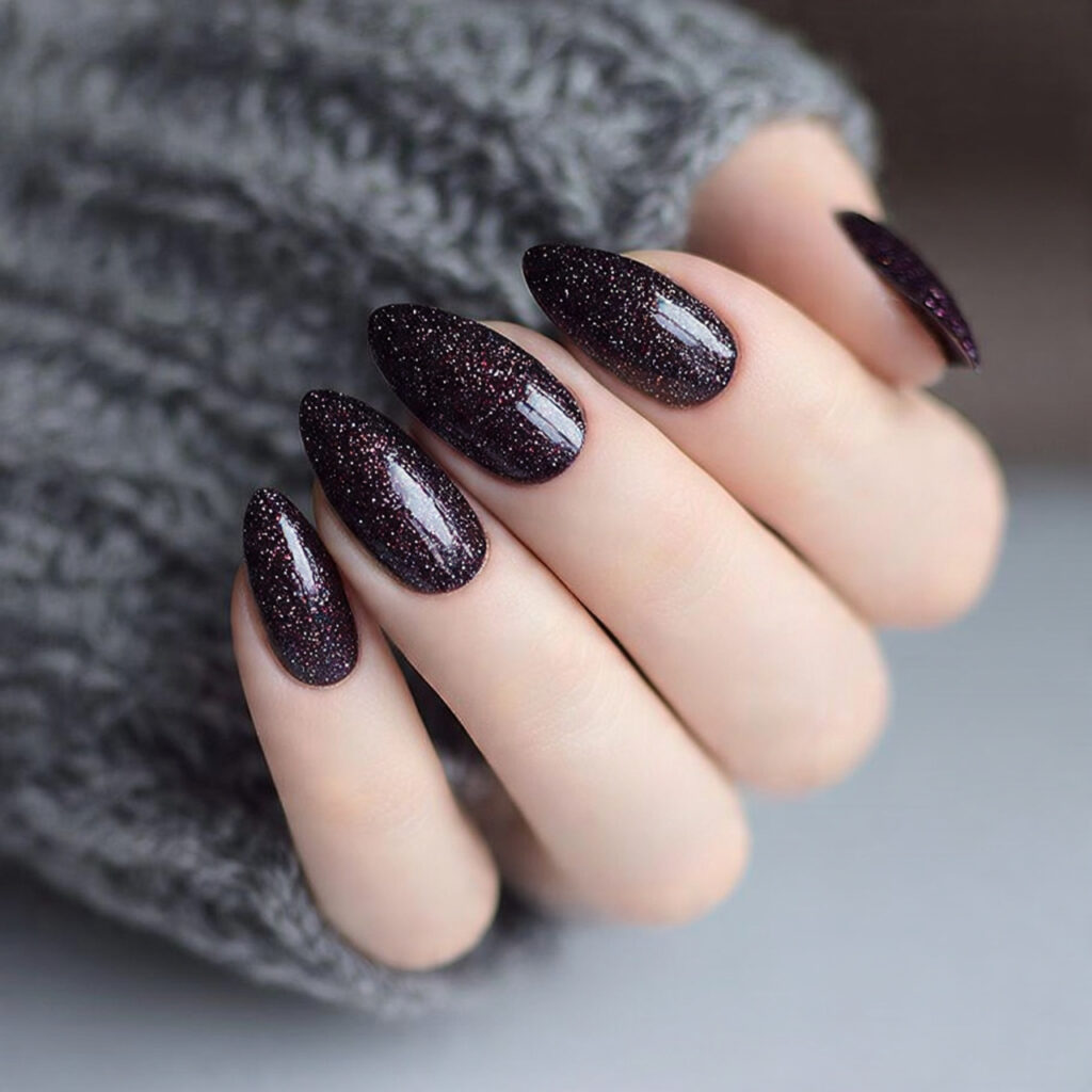 dark glitter nails add sparkle without overwhelming