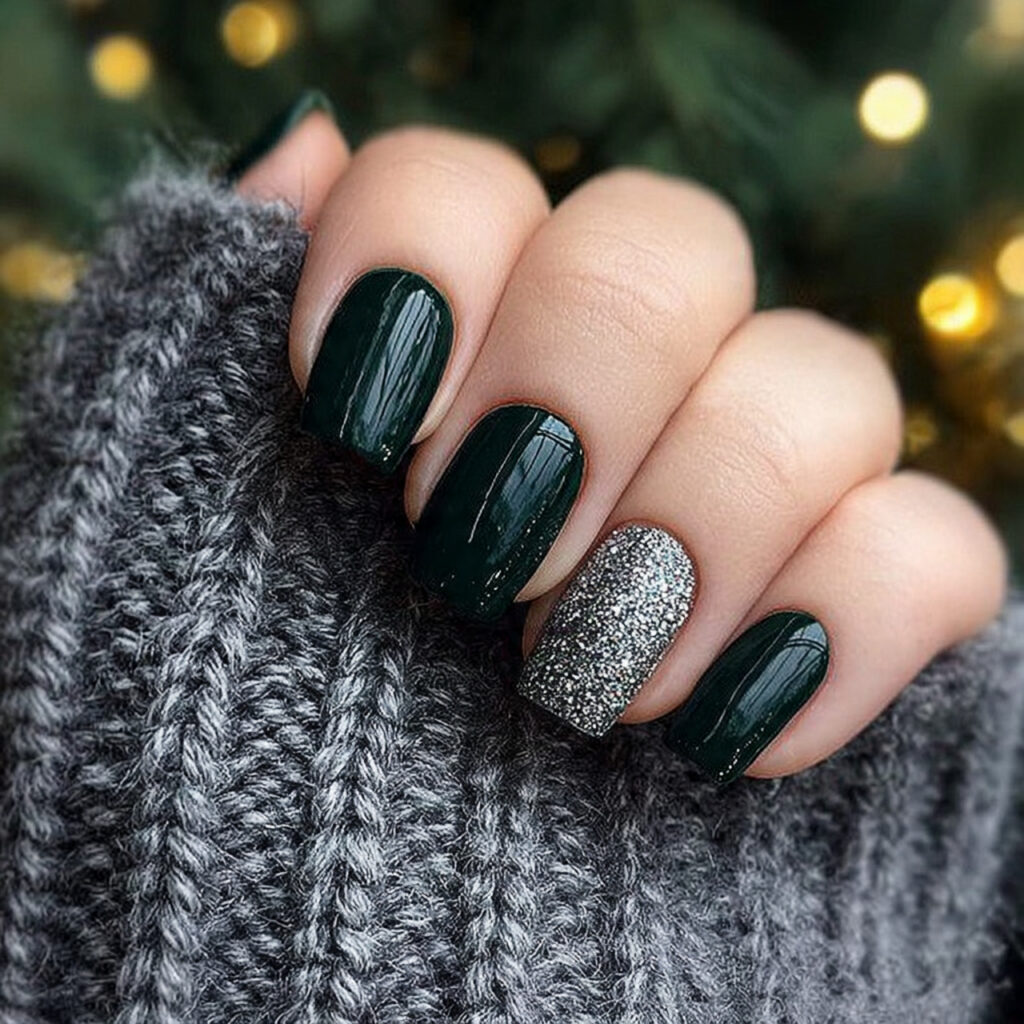 27 Dark Green Winter Nails for a Rich and Cozy Look 10 dark green winter nails with glitter accents