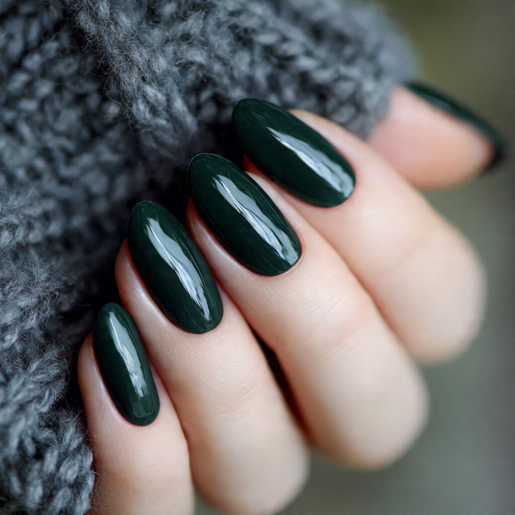 27 Dark Green Winter Nails for a Rich and Cozy Look 26 dark green winter nails with glossy top