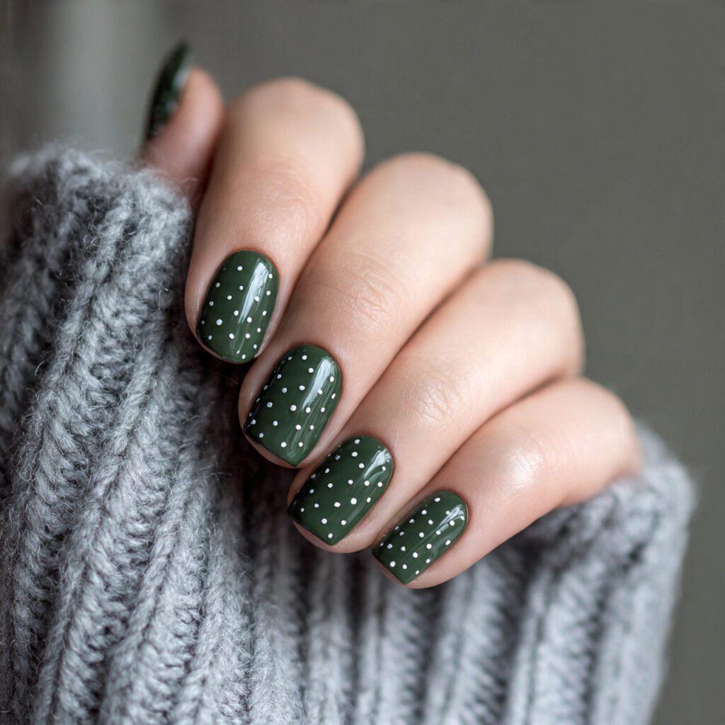 27 Dark Green Winter Nails for a Rich and Cozy Look 23 dark green winter nails with minimal dots