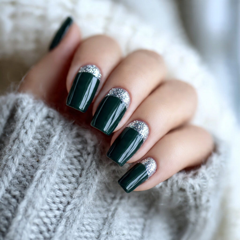 27 Dark Green Winter Nails for a Rich and Cozy Look 15 dark green winter nails with silver details