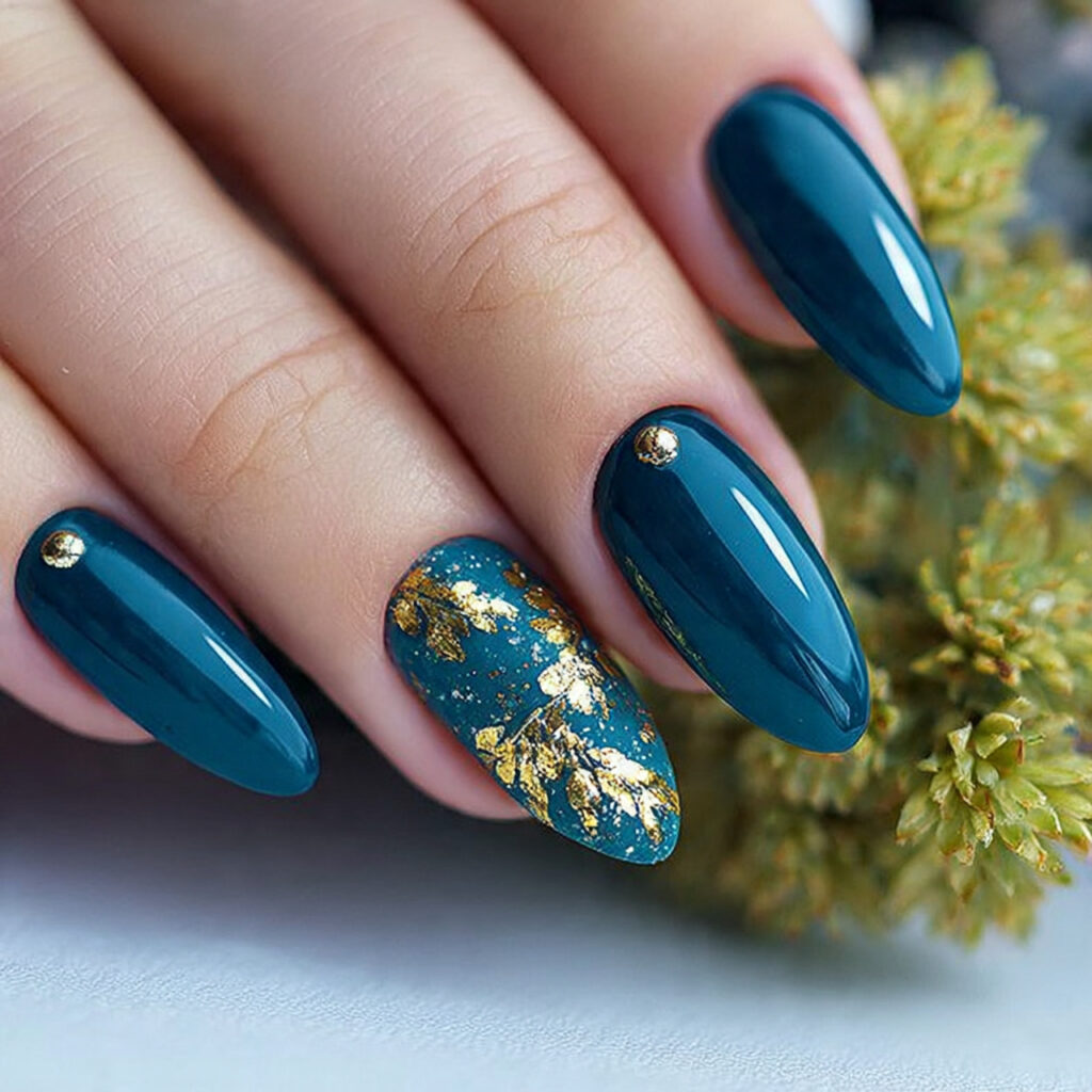 dark teal nails are unusual yet elegant