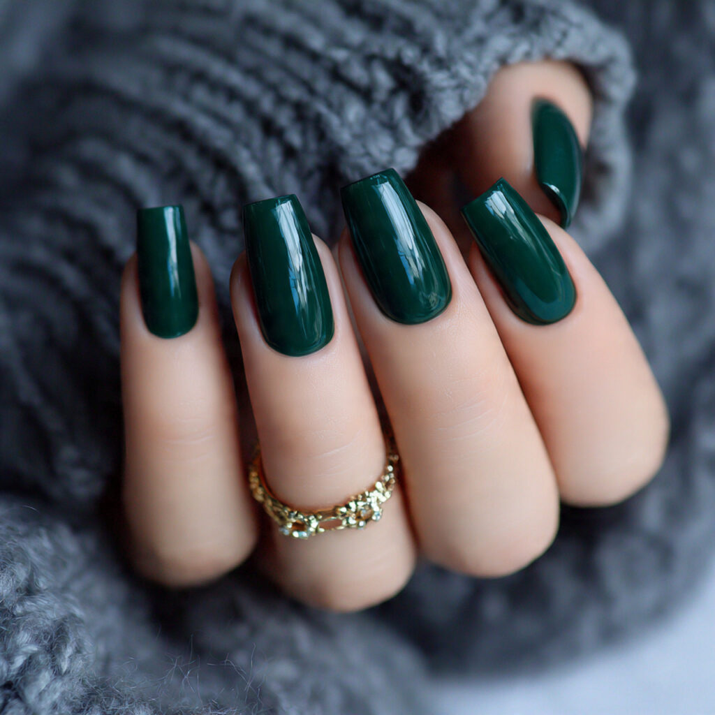 27 Dark Green Winter Nails for a Rich and Cozy Look 2 deep emerald dark green winter nails feel