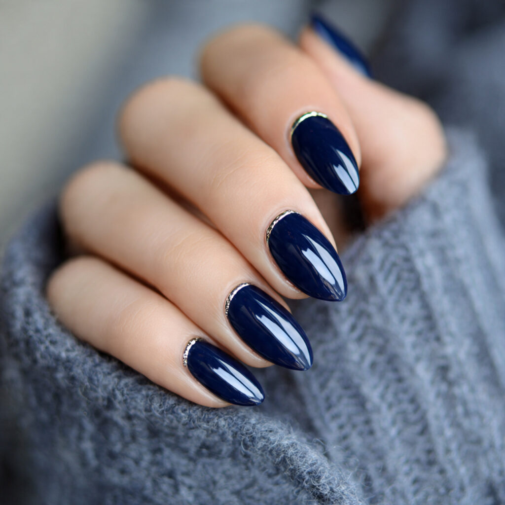 deep navy nails give a rich and