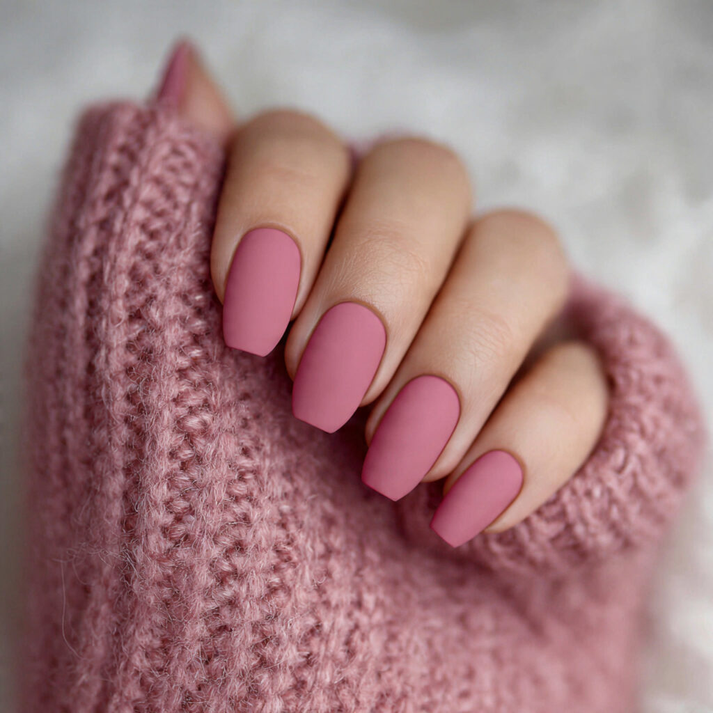 dusty pink nails with a matte finish