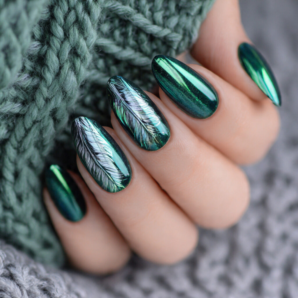 emerald frost chrome nails bring jewel tone richness