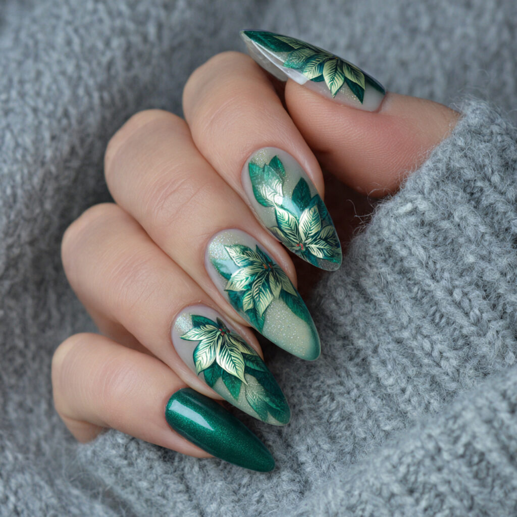 emerald frost poinsettia nails bring cool winter