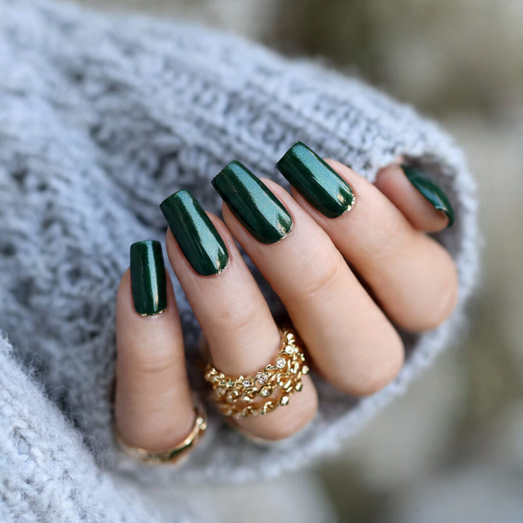emerald green nails are luxurious and bold