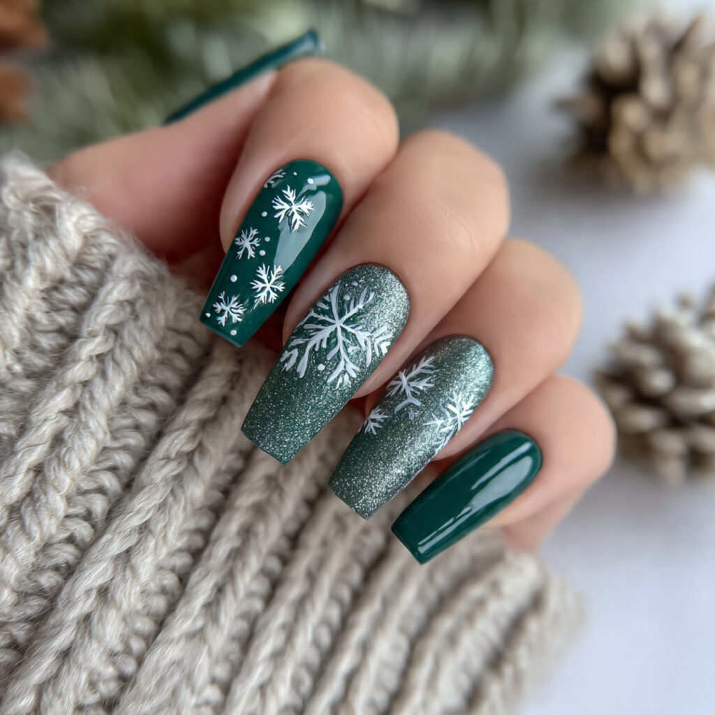 emerald snowfall elegance nails feel rich and