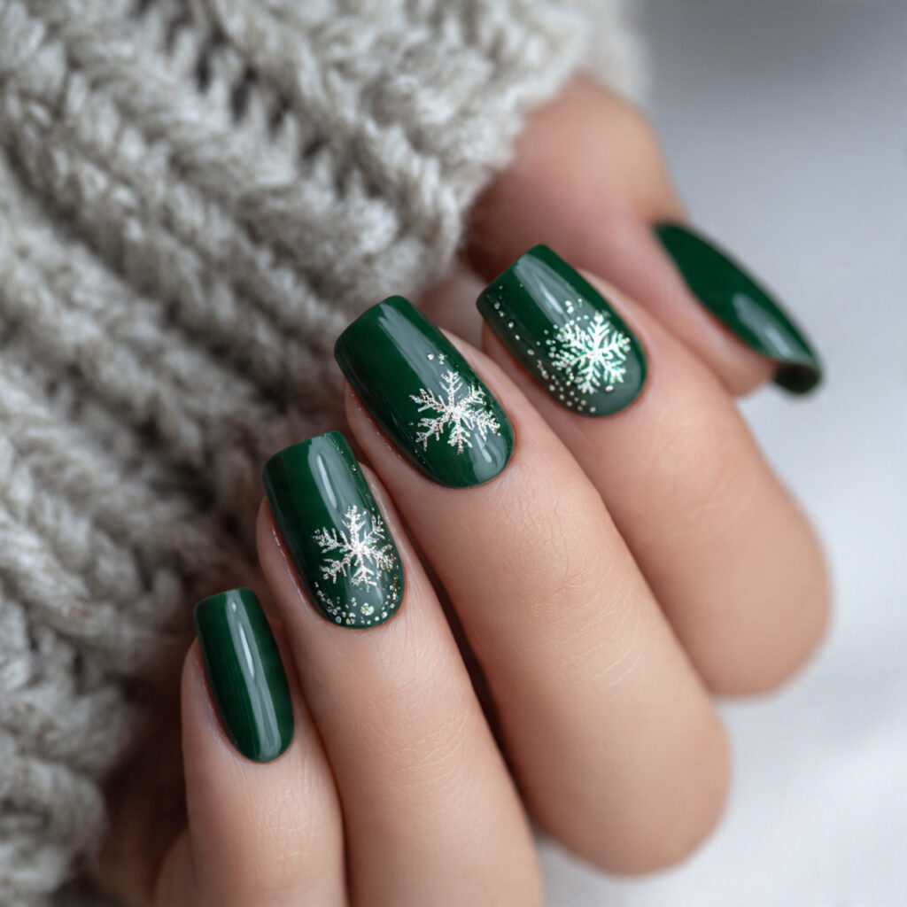 emerald snowflake charm nails feel timeless and