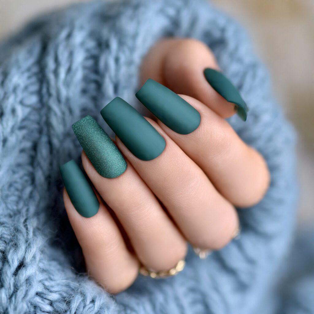 emerald winter luxe matte nails pin style