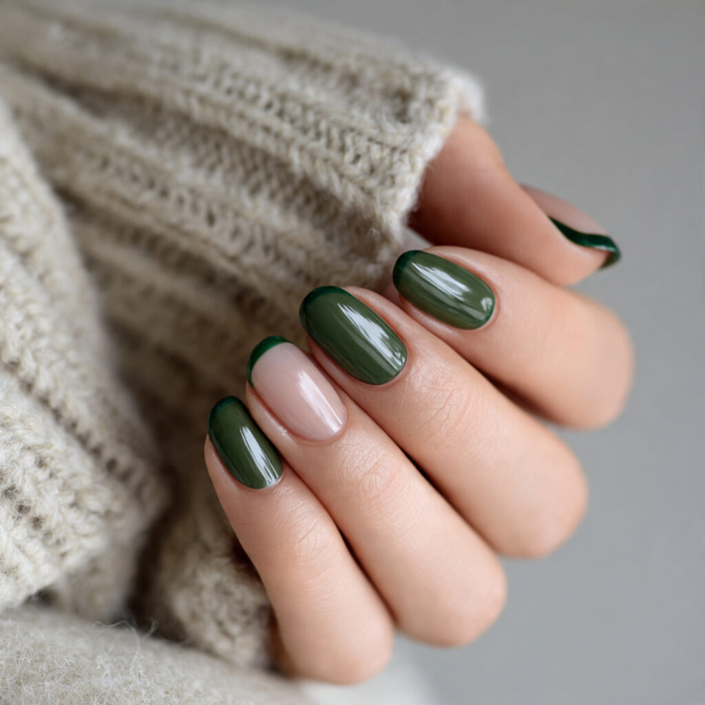 evergreen french nails bring nature into winter