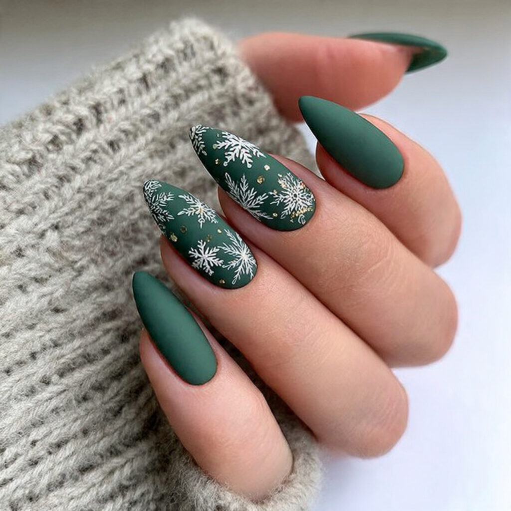 evergreen snowflake stiletto nails feel seasonal and