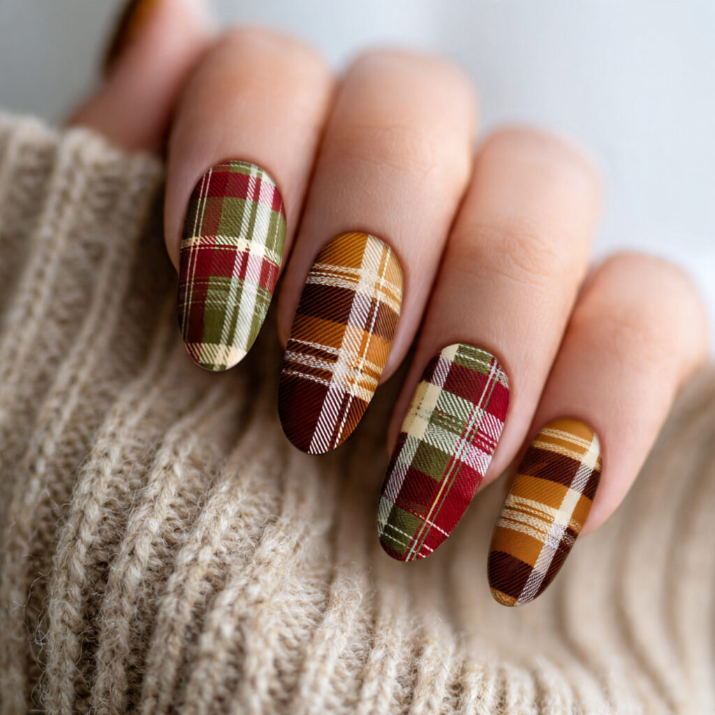 fall plaid nails bring warm and classic