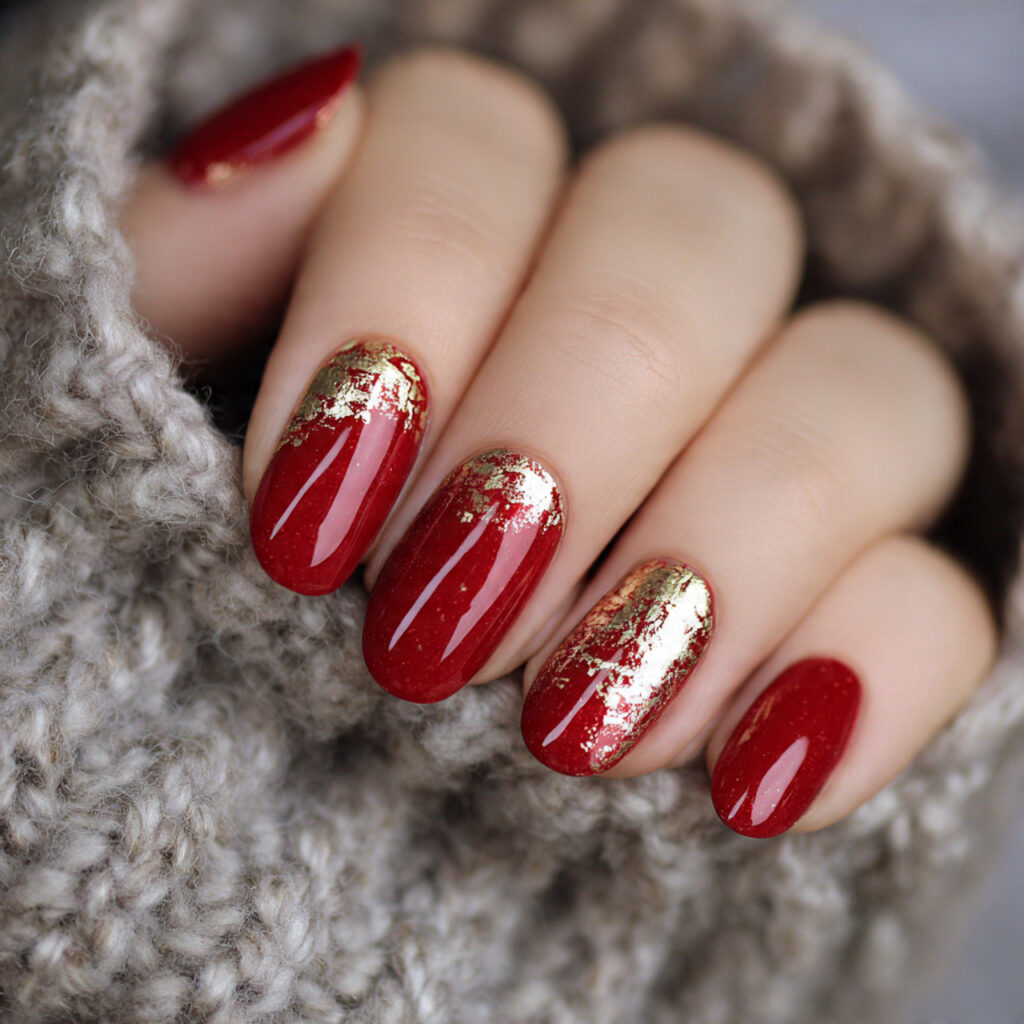 festive red and gold nails feel elegant