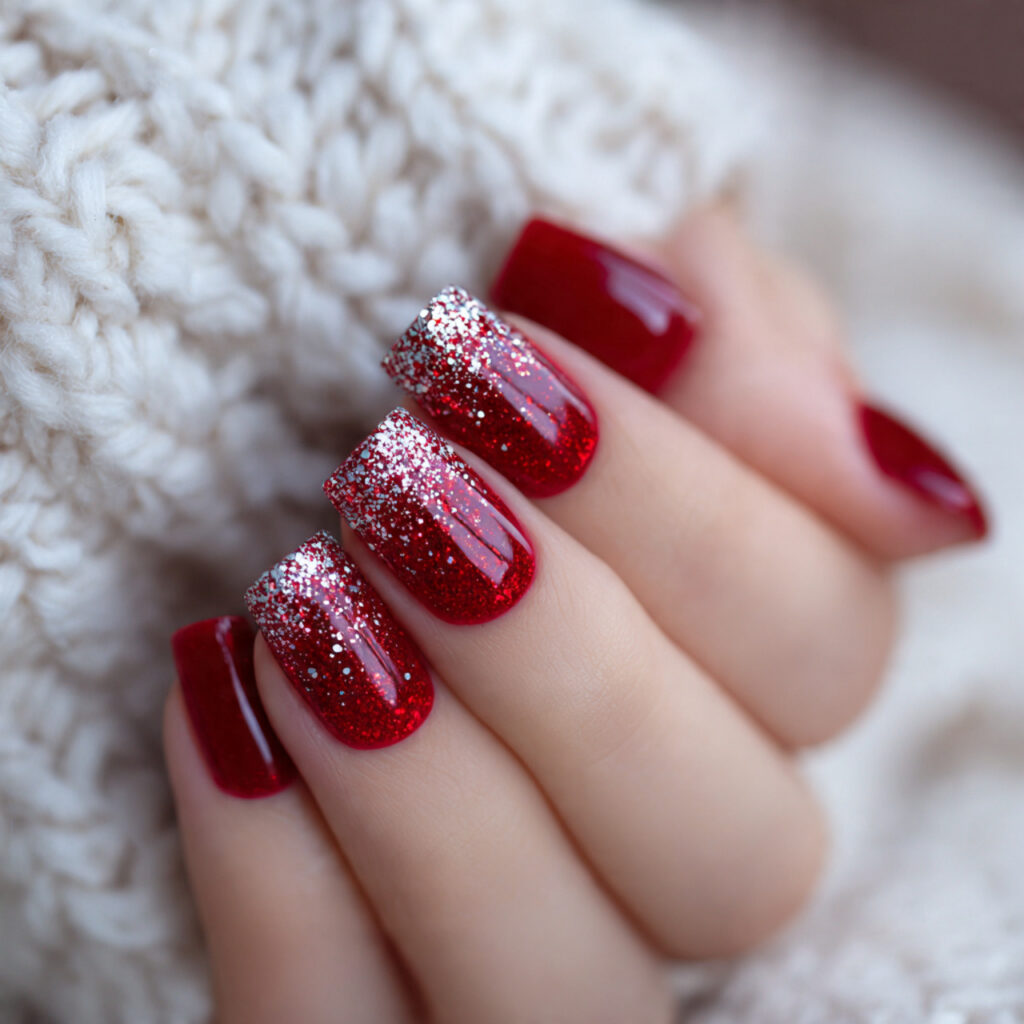 festive sparkle tip red nails feel joyful