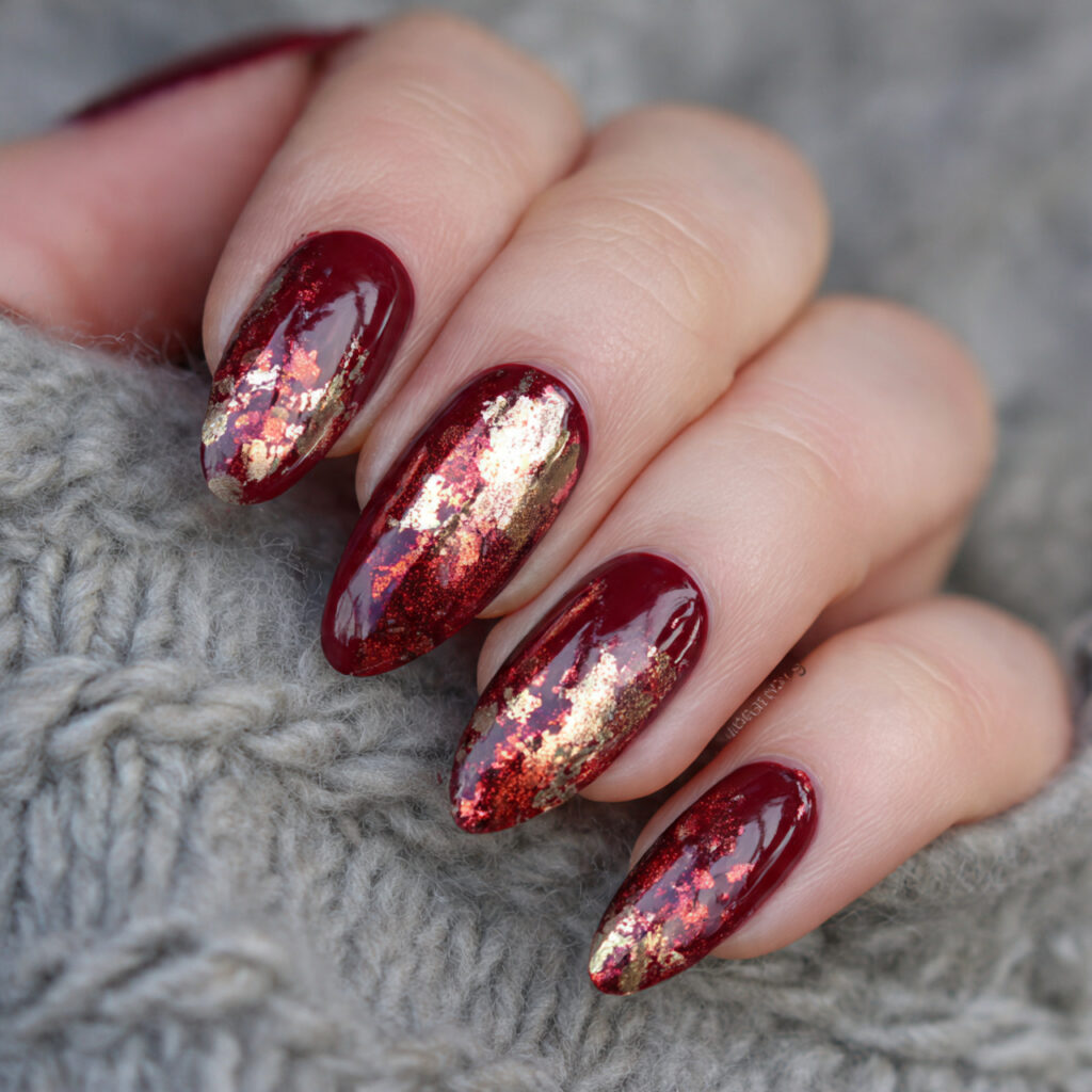 foil fire nails with metallic flakes and