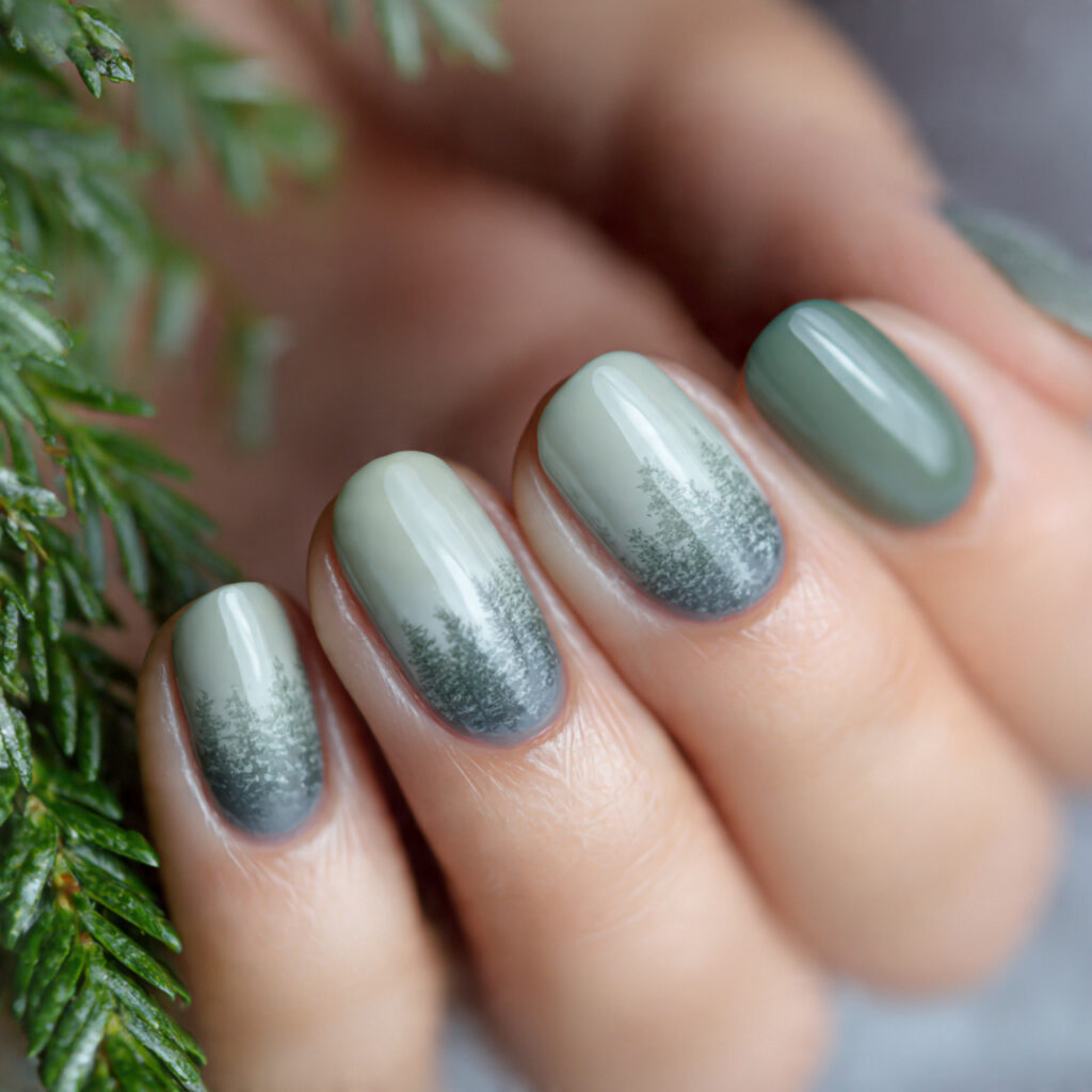 forest mist nails use muted greens and