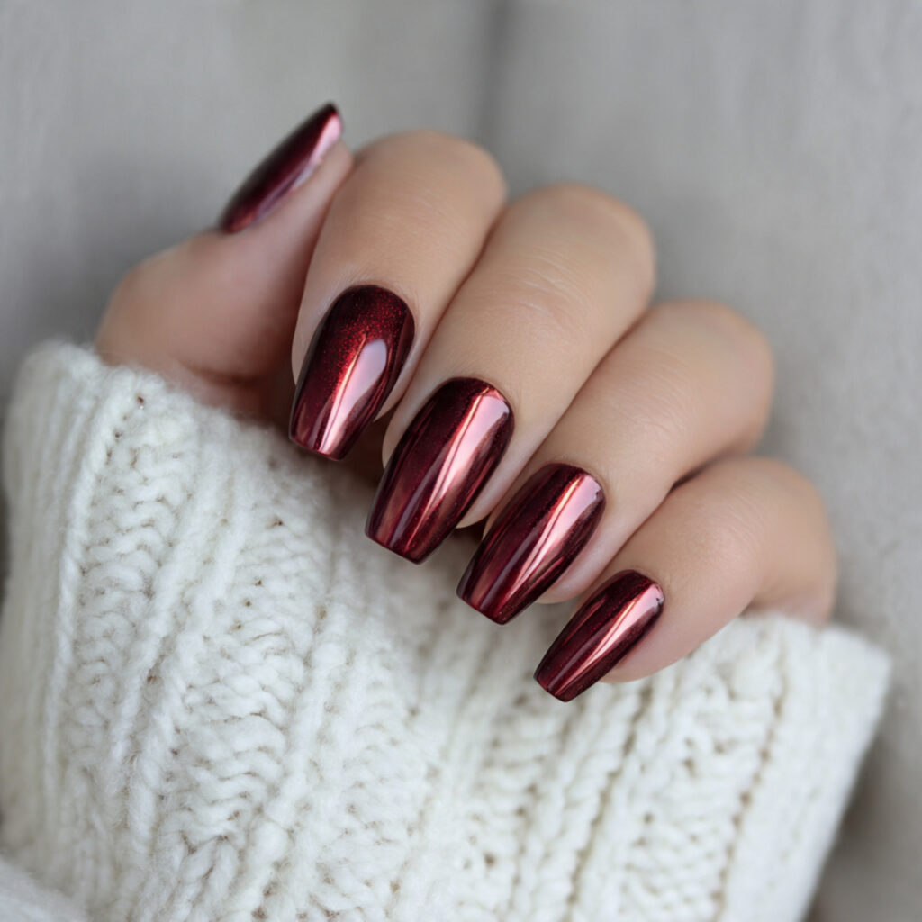 27 Burgundy Winter Nails That Feel Cozy, Rich, and Chic 27 frosted burgundy chrome winter nails feel trendy