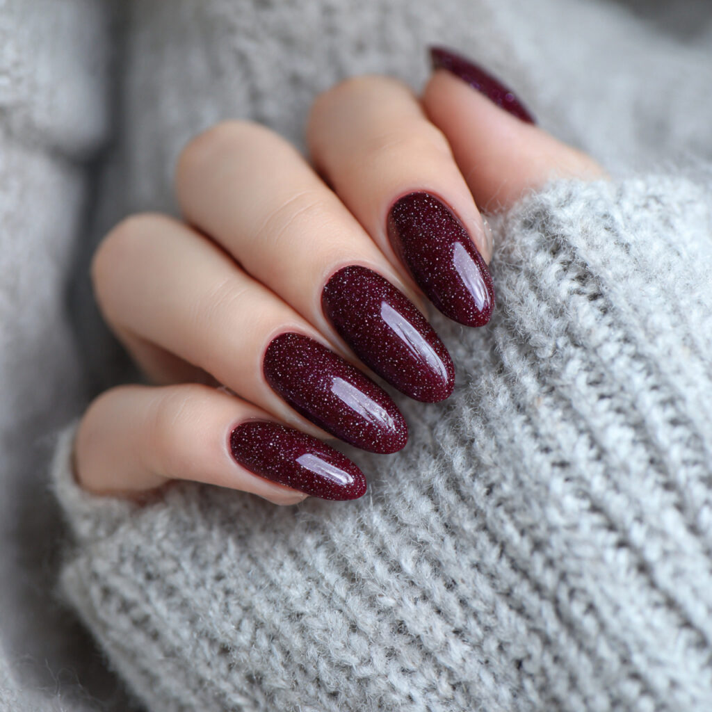 27 Burgundy Winter Nails That Feel Cozy, Rich, and Chic 24 frosted burgundy glow nails feel soft and