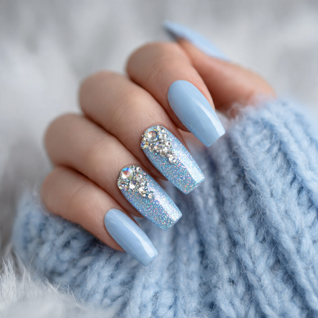 frosted crystal elegance nails blend icy blue