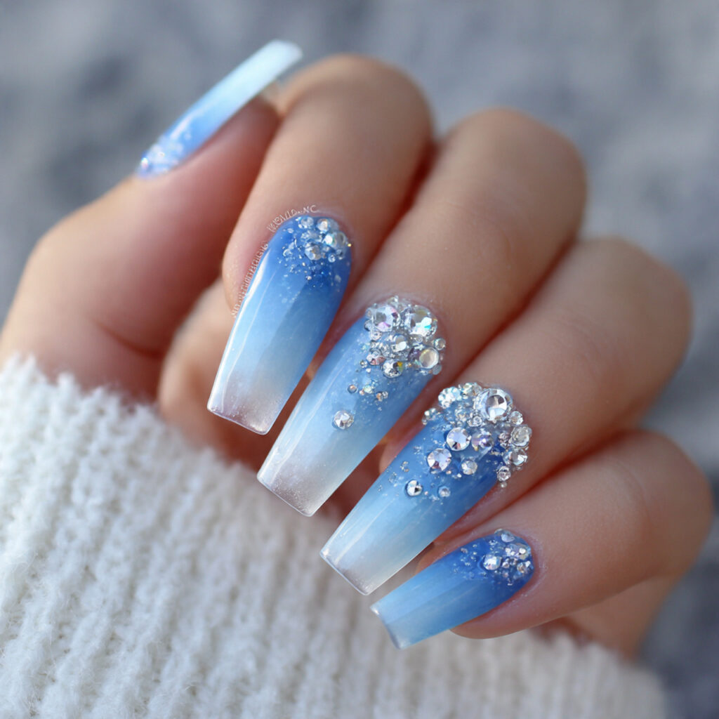 frosted crystal ombre nails feel icy and