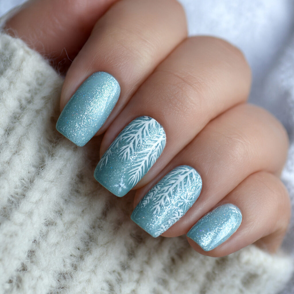 frosted evergreen glow nails mix icy blue