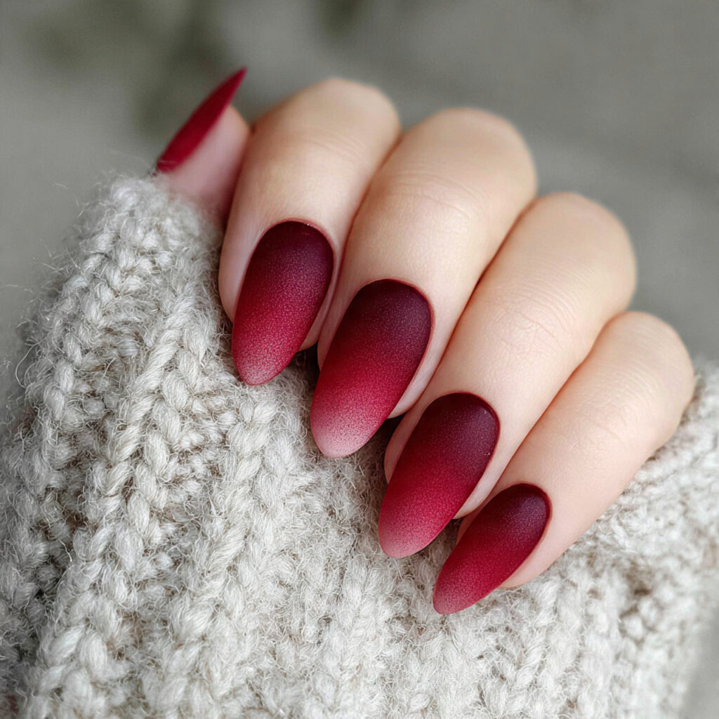 frosted fade nails blend dark red into