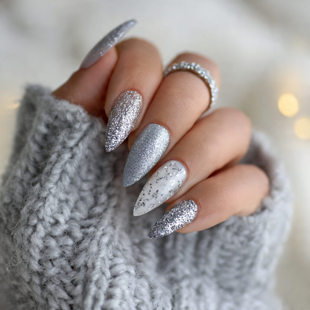 frosted glam mix winter stiletto nails feel