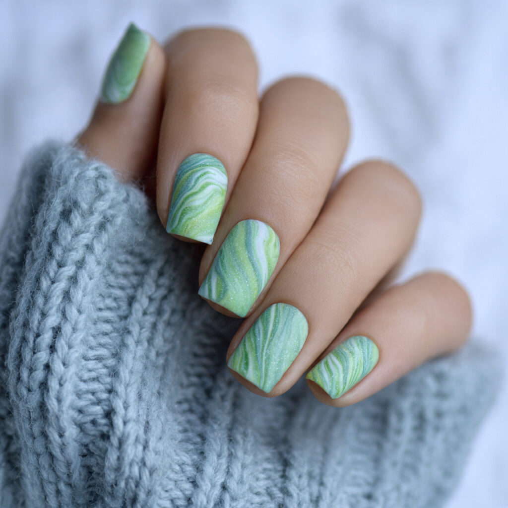 frosted green swirl nails add movement and