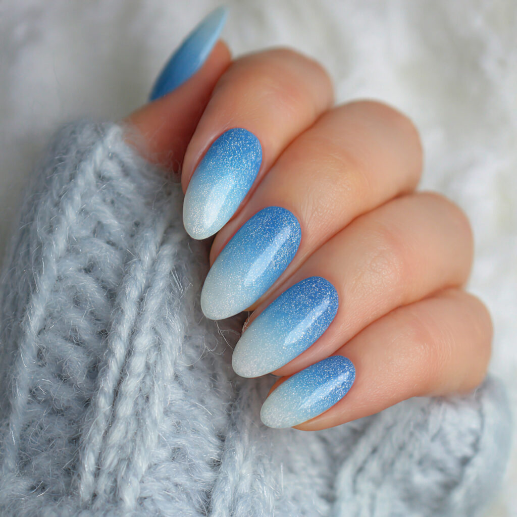 frosted icicle ombre light blue nails feel