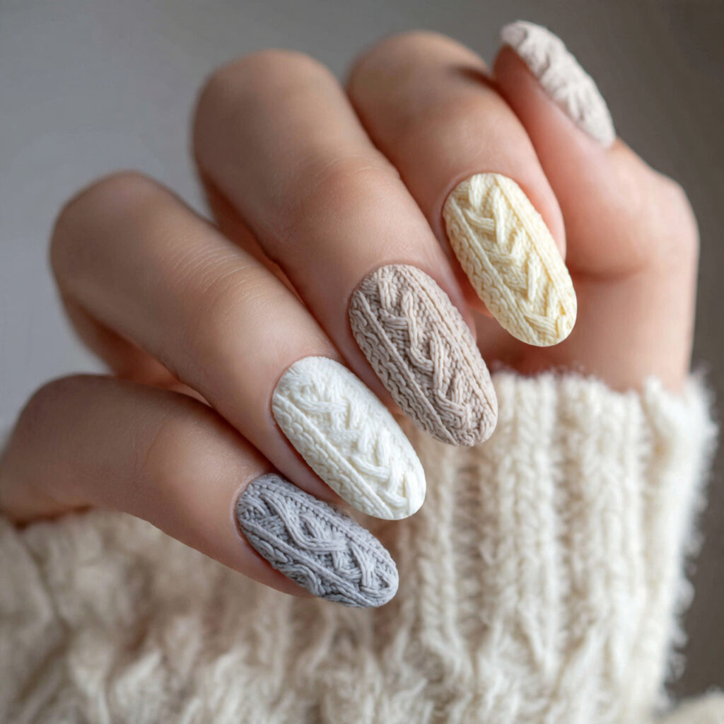 frosted knit nails are inspired by cozy