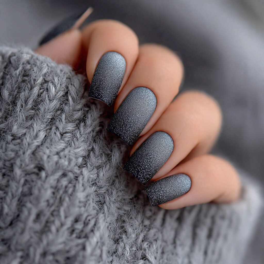 frosted midnight ombre nails blend dark tones