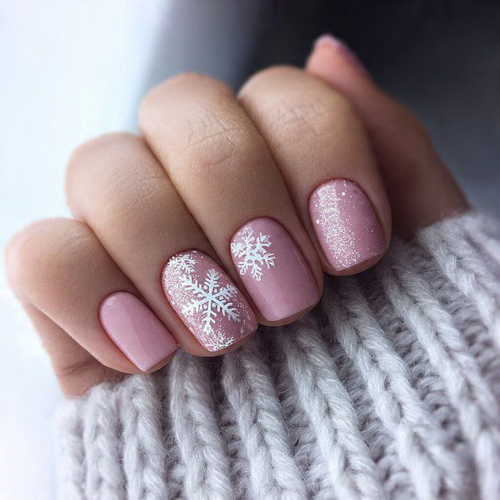 frosted pink nails feel soft and cozy
