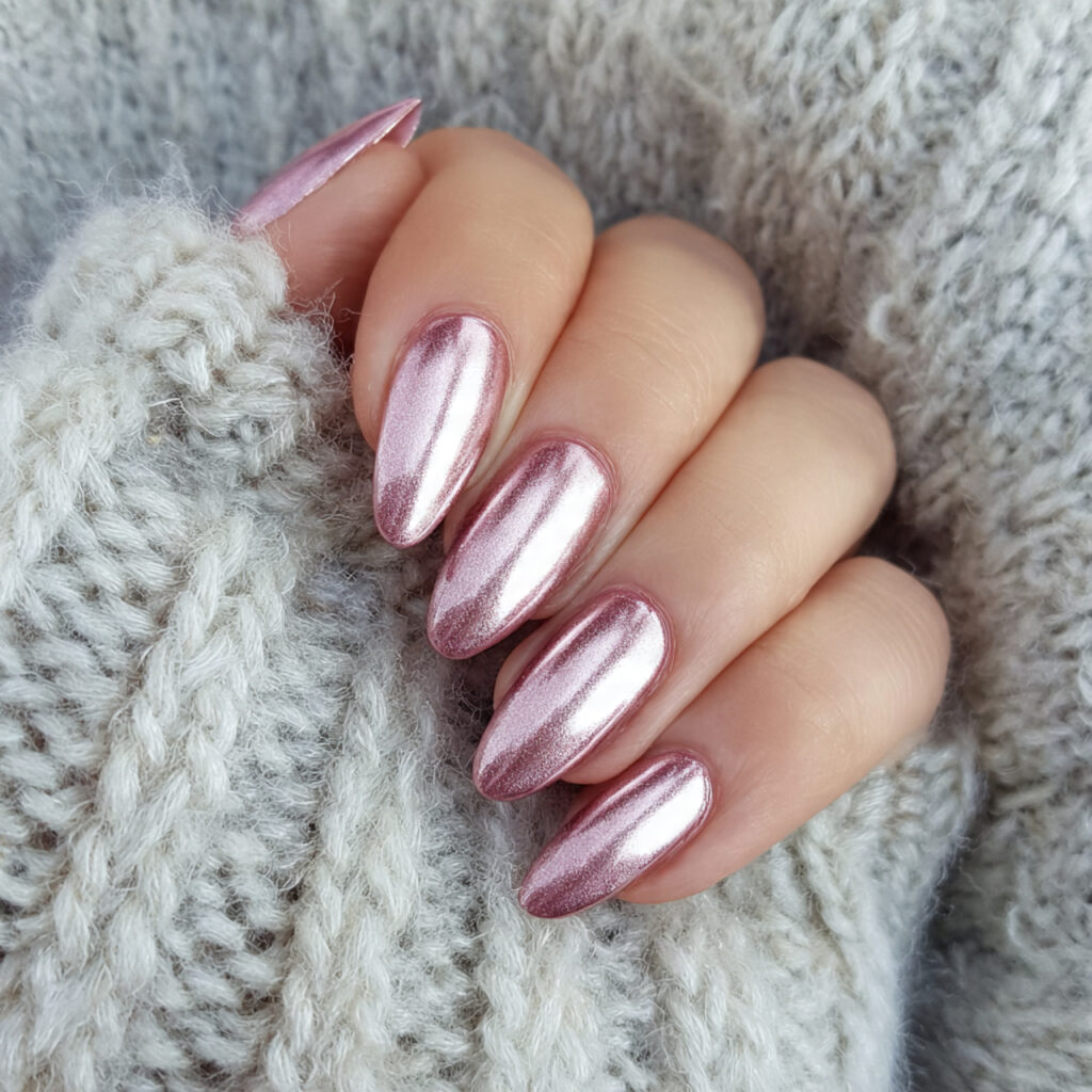 frosted rose chrome nails blend softness with