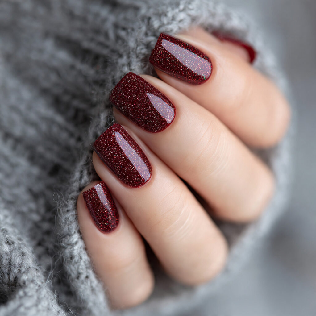 frosted ruby sparkle nails feel rich and