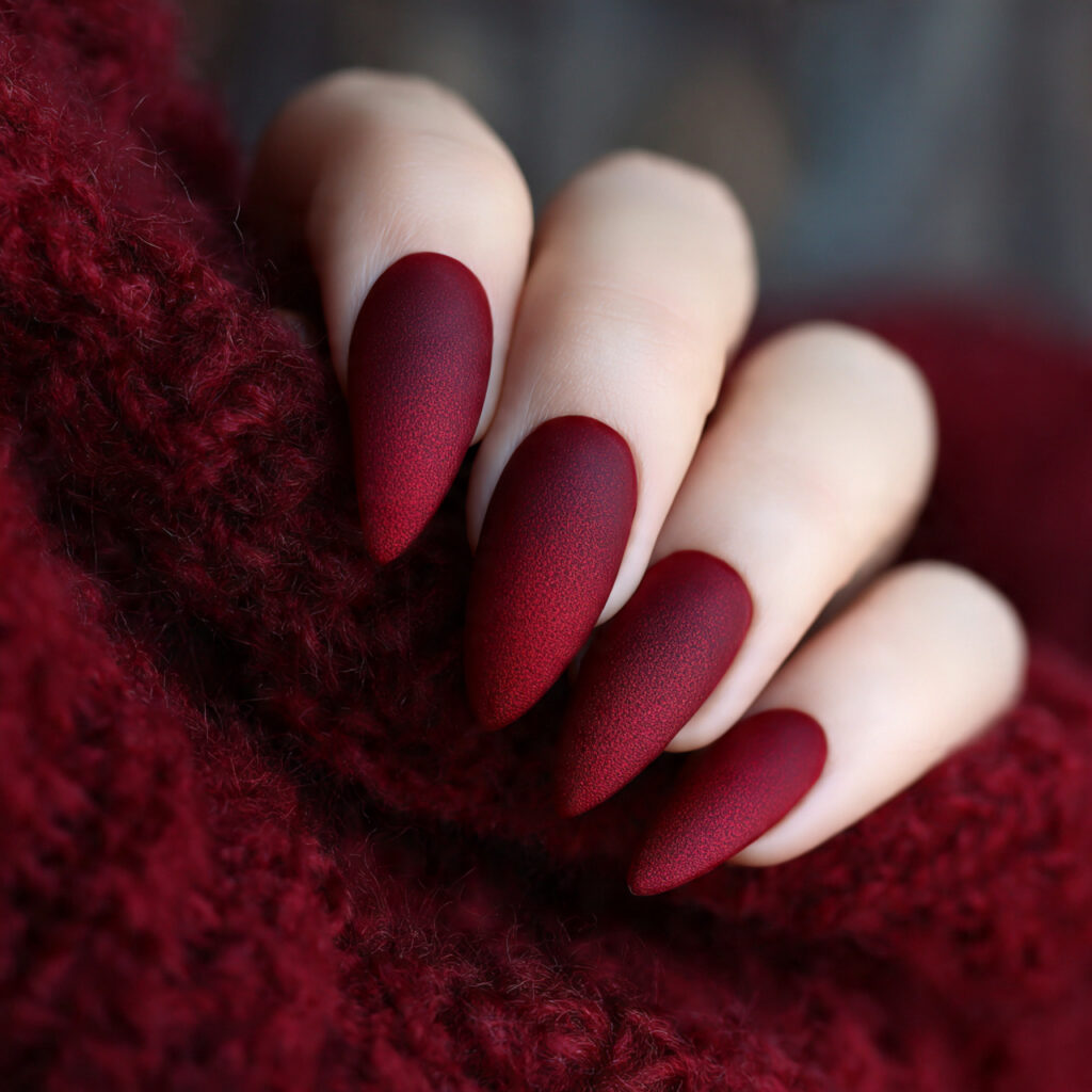 frosted ruby stiletto winter nails ruby stiletto