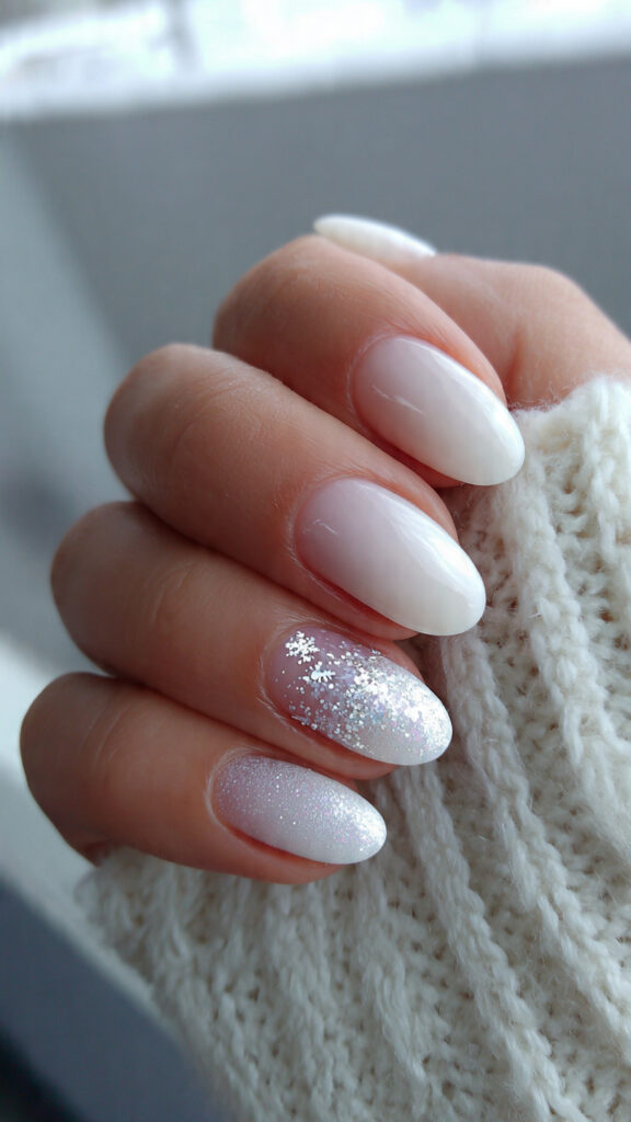 frosted white nails bring a soft winter