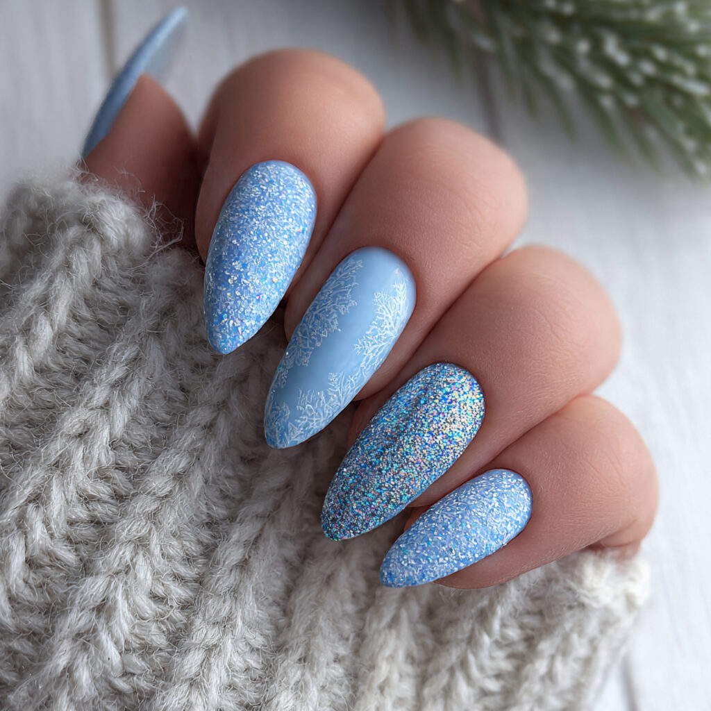 frosty blue sparkle winter nails offer a