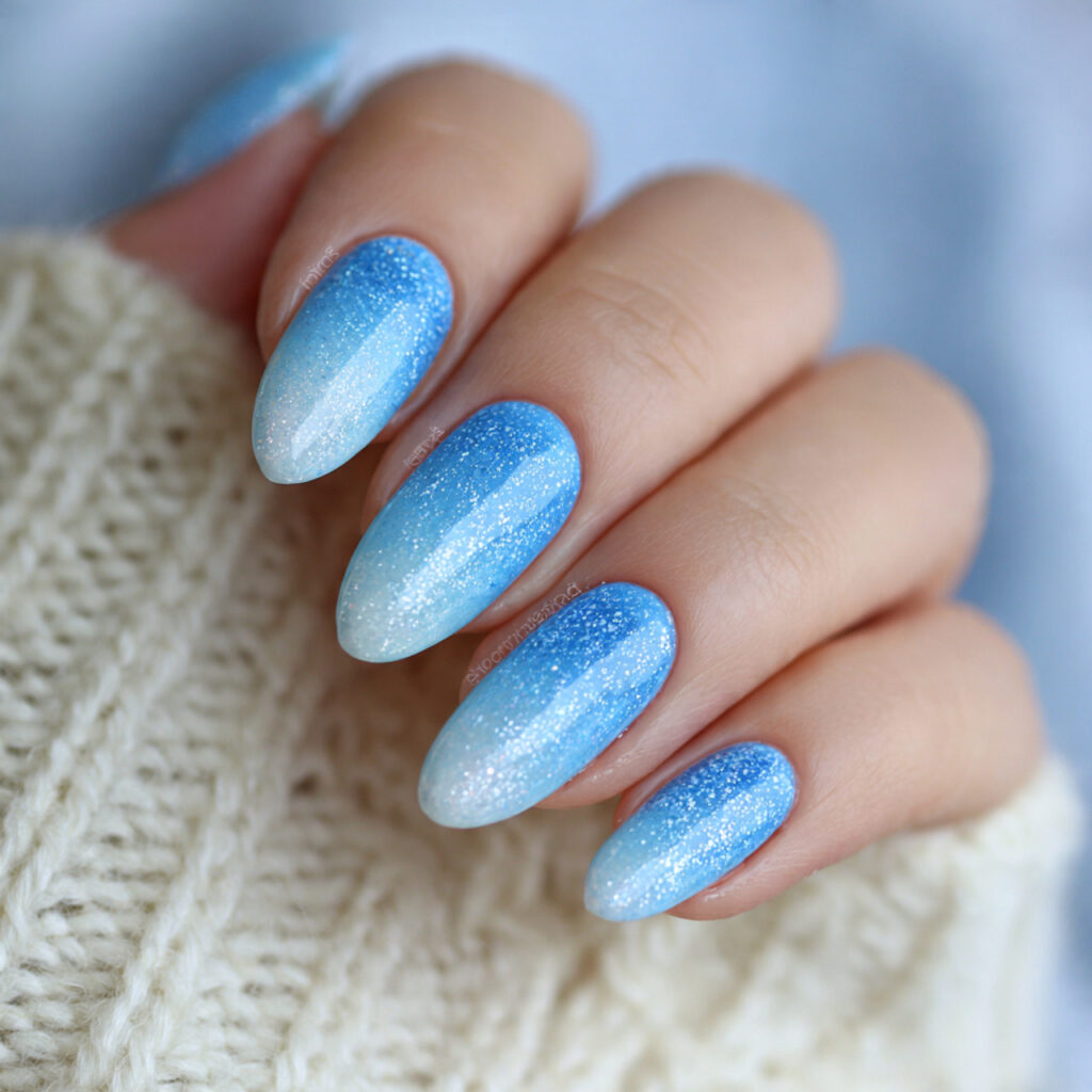 frosty blue sparkle winter ombre nails feel