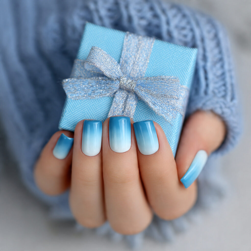 frosty gift box ombre nails feel festive