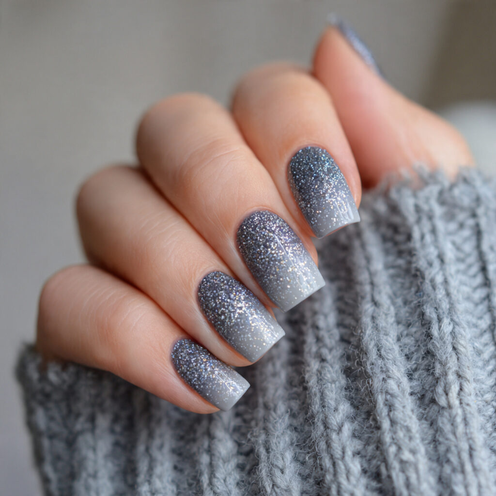 27 Gray Winter Nails That Feel Cozy, Chic, and Cool 25 frosty glitter and faded gray nails feel