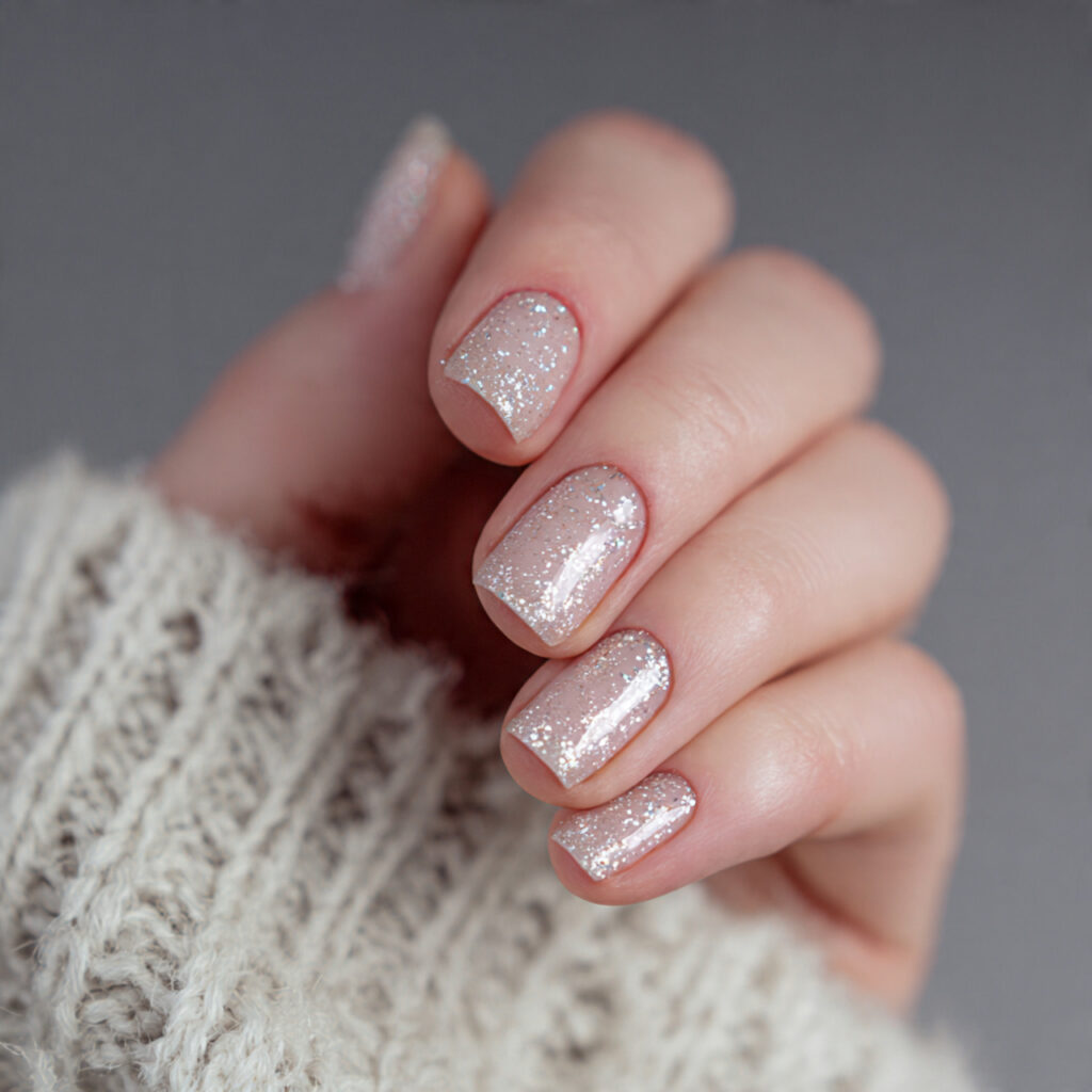 frosty minimalist glitter winter nails focus on