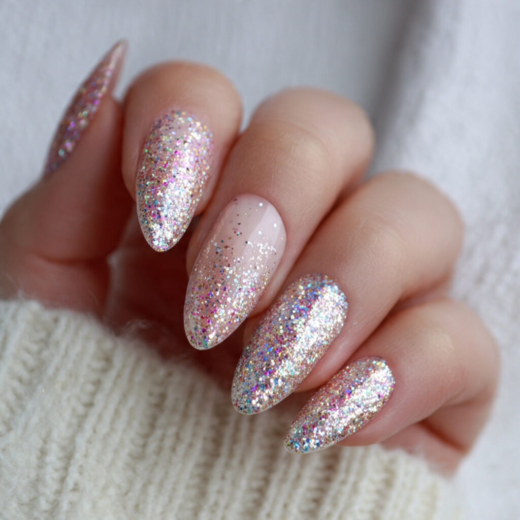 glitter almond nails are perfect for anyone